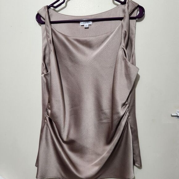 Calvin Klein Collection Tops - Calvin Klein Top Size XL Taupe Color Silky Sleeveless Square Neck Side Ruching